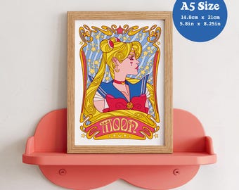 A5 Art Print 'Moon Nouveau' - Anime, Manga, Psychedelic, Retro, 60s, 70s, Bishoujo, Sailor, Scout, Moon, Magical Girl