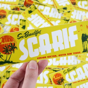 Sticker vinyle « See Beautiful Scarif » 15 cm x 5 cm - Star Wars, Rogue One, Jyn Erso, Cassian Andor, Sticker pour voiture, voyages, décalcomanie, amusement, rétro