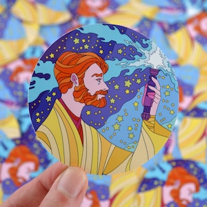 Vinylsticker 'The Magician' 8 cm - Star Wars, Obi-Wan Kenobi, Tarot, psychedelisch, jaren 60, 70, Ewan McGregor, The Clone Wars, Jedi, lichtzwaard