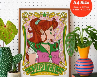 A4 Art Print 'Jupiter Nouveau' - Anime, Manga, Psychedelic, Retro, 60s, 70s, Bishoujo, Sailor, Scout, Moon, Magical Girl