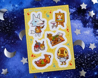 A5 Vinyl Sticker Sheet 'Art Class!' - ACNH, Skye, Molly, Painting, Cute, Gift, Journaling, Scrapbook, Bullet Journal, Stationery