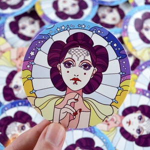 Vinylsticker 'The Empress' 8 cm - Star Wars, The Phantom Menace, Padme Amidala, jaren 60, 70, retro, psychedelisch, ruimte, leuk, sticker, cadeau