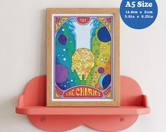 A5 Art Print 'The Chariot' - Star Wars, Millennium Falcon, Han Solo, Tarot, Psychedelic, Retro, 60s, 70s, Original Trilogy, Kessel Run