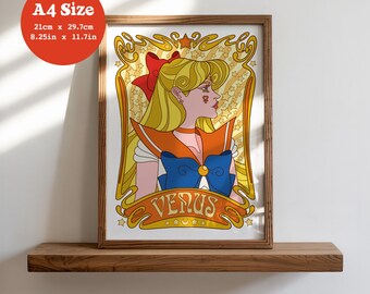 A4 Art Print 'Venus Nouveau' - Anime, Manga, Psychedelic, Retro, 60s, 70s, Bishoujo, Sailor, Scout, Moon, Magical Girl
