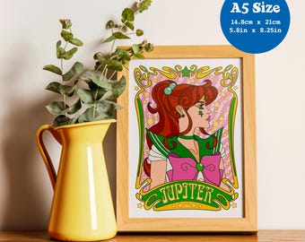 A5 Art Print 'Jupiter Nouveau' - Anime, Manga, Psychedelic, Retro, 60s, 70s, Bishoujo, Sailor, Scout, Moon
