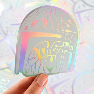 Vinylsticker 'This Is The Way' 10 cm - Star Wars, The Mandalorian, Din Djarin, holografisch, sticker, leuk, psychedelisch, retro, groovy, cadeau