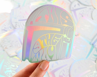 Vinyl Sticker 'This Is The Way' 10cm - Star Wars, The Mandalorian, Din Djarin, Holographic, Decal, Fun, Psychedelic, Retro, Groovy, Gift