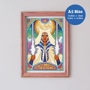 A5 Art Print 'The High Priestess' - Star Wars, Ahsoka Tano, Tarot, Psychedelic, 60s, 70s, The Clone Wars, Prequels, Togruta, Padawan