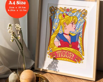 A4 Art Print 'Moon Nouveau' - Anime, Manga, Psychedelic, Retro, 60s, 70s, Bishoujo, Sailor, Scout, Moon, Magical Girl
