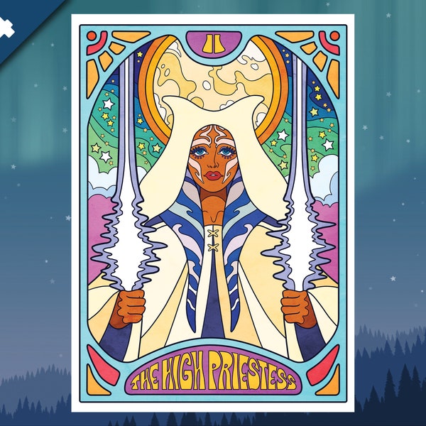 A4 Art Print 'The High Priestess' - Star Wars, Ahsoka Tano, Tarot, Psychedelic, 60s, 70s, The Clone Wars, Prequels, Togruta, Padawan