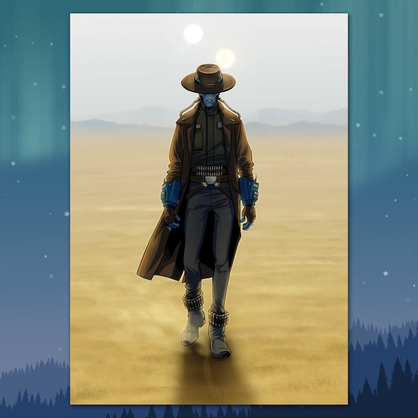 A5 Art Print 'Comes A Stranger' - Star Wars, Cad Bane, Tatooine, Boba Fett, Bounty Hunter, Mandalorian, Din Djarin, Clone Wars, Illustration