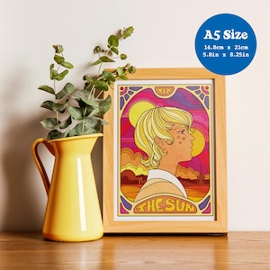 A5 Art Print 'The Sun' - Star Wars, Luke Skywalker, Tarot, psychedelisch, jaren 60, 70, A New Hope, Mark Hamill, binaire zonsondergang, Tatooine