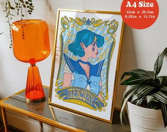 A4 Art Print 'Mercury Nouveau' - Anime, Manga, Psychedelic, Retro, 60s, 70s, Bishoujo, Sailor, Scout, Moon, Magical Girl