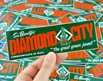 Vinyl Sticker 'See Beautiful Diamond City' 15cm x 5cm - Fallout, Gaming, Sole Survivor, Boston, Bumper Sticker, Travel, Decal, Fun, Retro