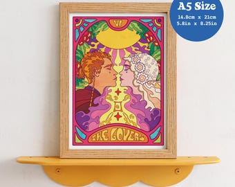A5 Art Print 'The Lovers' - Star Wars, Anakin Skywalker, Padme Amidala, Tarot, Psychedelic, 60s, 70s, Prequels, Wedding, Clone Wars
