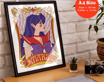 A4 Art Print 'Mars Nouveau' - Anime, Manga, Psychedelic, Retro, 60s, 70s, Bishoujo, Sailor, Scout, Moon, Magical Girl