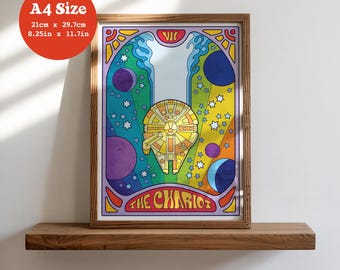 A4 Art Print 'The Chariot' - Star Wars, Millennium Falcon, Han Solo, Tarot, Psychedelic, Retro, 60s, 70s, Original Trilogy, Kessel Run