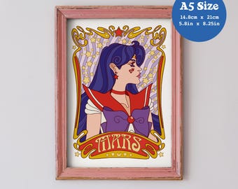 A5 Art Print 'Mars Nouveau' - Anime, Manga, Psychedelic, Retro, 60s, 70s, Bishoujo, Sailor, Scout, Moon