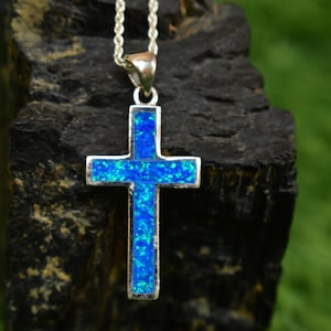 925 Silver Opal Cross Necklace Opal Jesus Necklace Crucifix Necklace Cross Pendant Gift For Her Jesus Cross Opal Jewelry Birthstone Jewelry