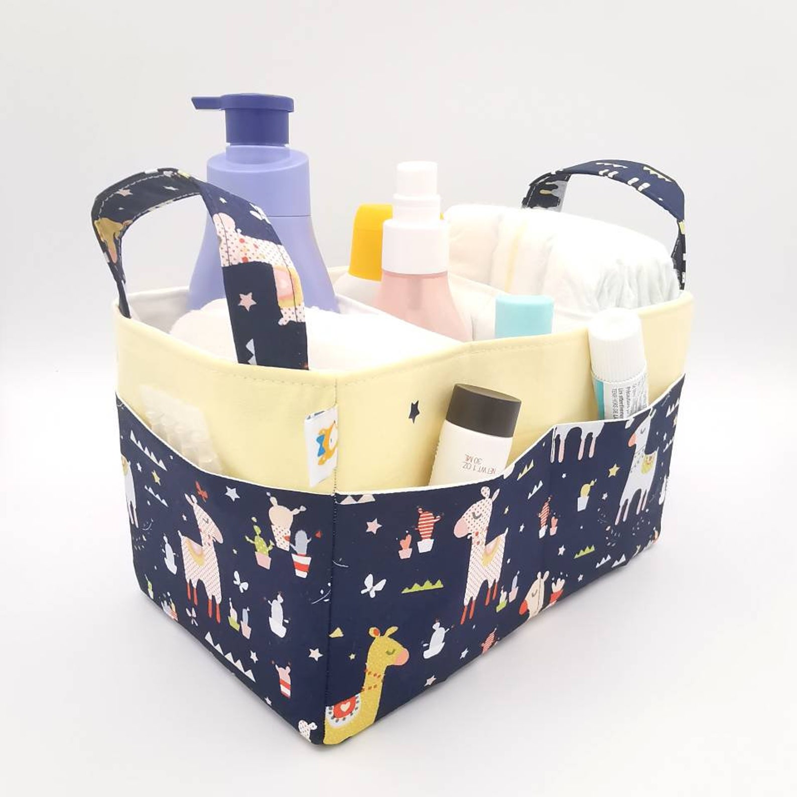 Organiseur De Table à Langer En Coton Pour Bébé - Panier Rangement Couches, Lingettes, Vêtements - 36x23x17 Cm, Séparateur Amovible - Cadeau Naissance Pratique