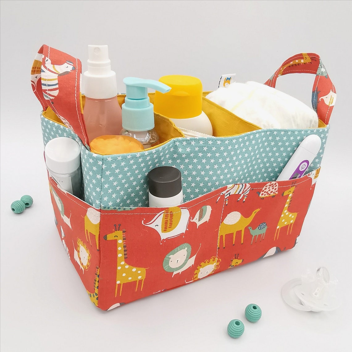 Sac De Rangement Pour Lit Bébé Avec Poches Latérales - Organisateur Portable Biberons, Jouets, Livres - 38 X 18 Cm, Gaze Coton