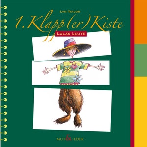 Könnte beinhalten: Ein grüner Buchumschlag mit dem Titel "1. Klapp(er)Kiste" und dem Autor "Lyn Taylor" in weißer Schrift. Der Buchumschlag zeigt außerdem eine bunte Illustration einer Person mit Hut und gestreiftem Shirt.