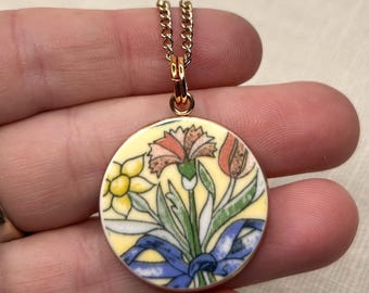 Royal Doulton China Anhänger Halskette, Blumen Schmuck, Rose Gold Kette