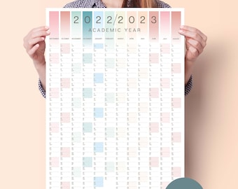 2022 - 2023 Academic Year Planner, Coastal Colour Wall Calendar, University Planner, Wall Planner, Colourful Design