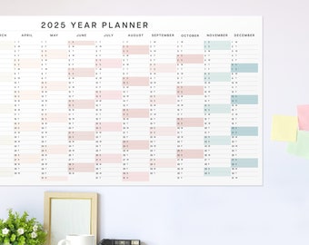 2025 A3 Long Wall Planner, Pastel Colours Year Planner, 2025 Calendar, Monthly Planner, Desk Planner