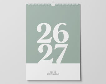 Mid Year A3 Hanging Calendar for 2026 - 2027, Flexible Start Month