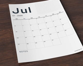 A3 Monthly Wall Planner 2026-2027, Scandi Minimalist Design, Flexible Start Month
