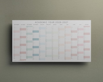 Academic Year 2026-2027 Wall Planner, Pastel Coastal Colours