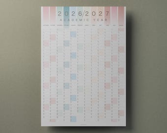 Academic Year Wall Planner 2026-2027, Coastal Colours A2 Study Calendar