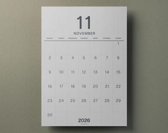 A3 Wall Calendar Sheets, Large Numbers, 2026-2027, Individual Sheets, Flexible Start Month,