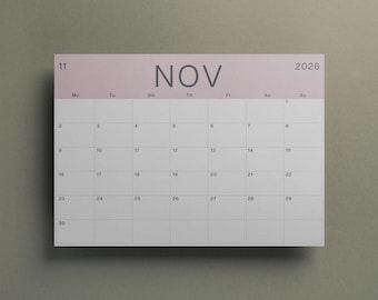 2026 -2027 Calendar Sheets, A3 Size Monthly Wall Planner, Flexible Start Month