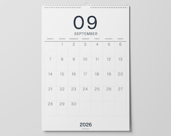 2026 - 2027 Mid-Year Wall Calendar, Minimal Black on White, Large Numbers, A3 Size