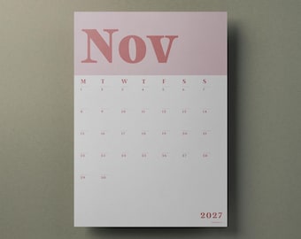 A3 Wall Planner 2026-2027, Pink with Red Monthly Calendar Sheets