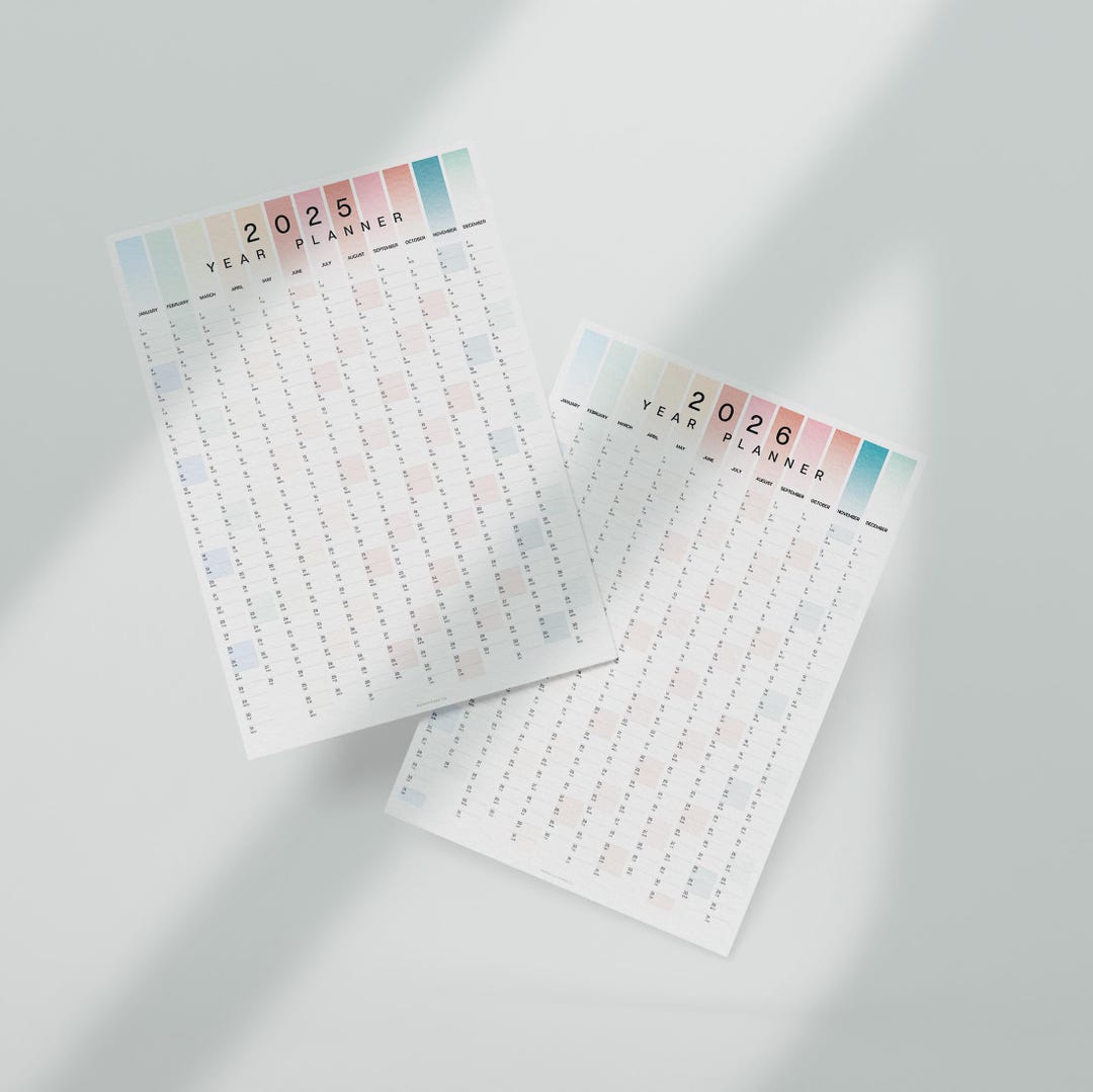 2025 and 2026 Coastal Colours Wall Planners, Year Planners for Wedding