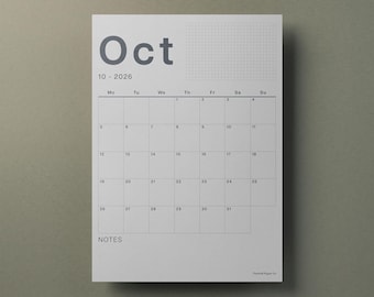 A3 Monthly Wall Planner 2026-2027, Scandi Minimalist Design, Flexible Start Month