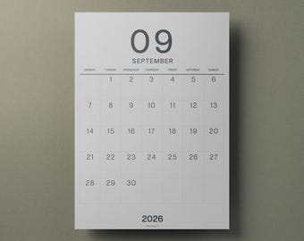 A4 Wall Calendar Sheets, Large Numbers, 2026-2027, Individual Sheets