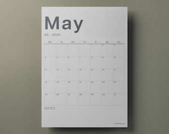 A3 Monthly Wall Planner 2026-2027, Scandi Minimalist Design, Flexible Start Month