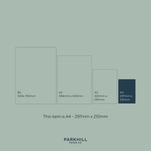 K&ouml;nnte beinhalten: Diagramm, das die verschiedenen Papiergr&ouml;&szlig;en zeigt, darunter B2, A2, A3 und A4. Die Papiergr&ouml;&szlig;e A4 ist hervorgehoben mit dem Text "This item is A4 - 297mm x 210mm".
