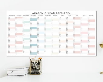 2023 - 2024 Academic Wall Planner, College, University, Year Planner, Teacher, 23 - 24 Calendar, Academic Year