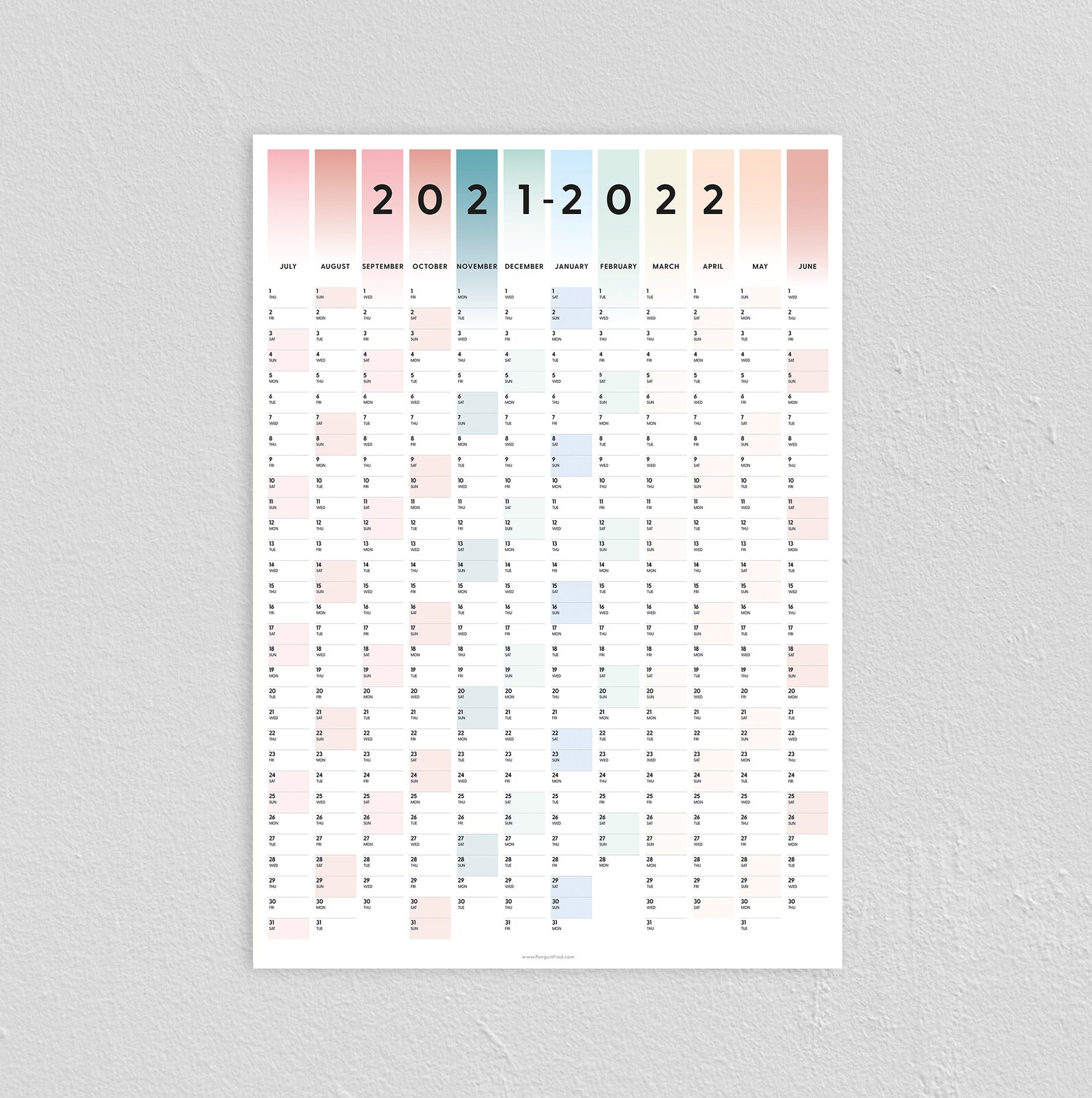 2021 2022 Mid-Year Planner Wall Calendar Monthly Planner | Etsy