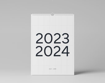 2023 - 2024 Mid Year Calendar,  Hanging Calendar, 12 Months, July to June, Large Numbers, A4, Minimal Design