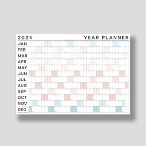 2024 Large Colour Wall Planner | Year Planner | Coastal Colours | Year At A Glance | 2024 Wall Calendar | Monthly Planner