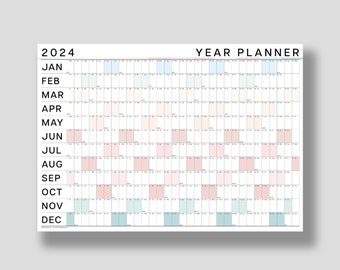 2024 Large Colour Wall Planner | Year Planner | Coastal Colours | Year At A Glance | 2024 Wall Calendar | Monthly Planner
