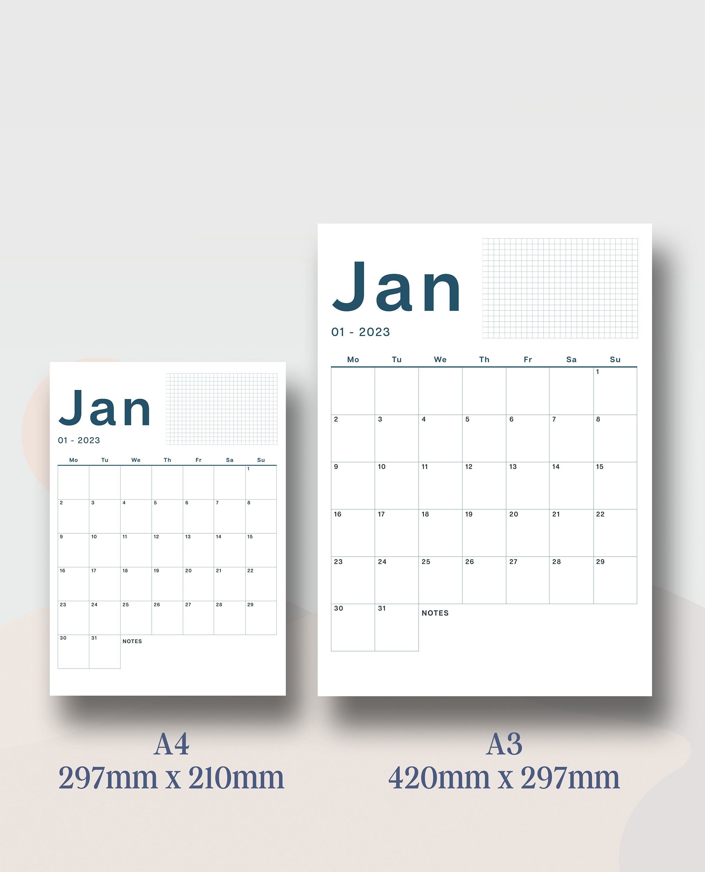 2023 Wall Calendar Large Numbers Full Year Calendar Etsy UK