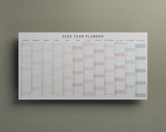 2028 A3 Long Wall Planner, Pastel Colours Year Planner
