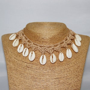 Beige Crochet Choker with Cowrie Shells